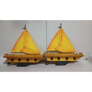 Vintage House of Lloyd 1997 Sailboat Wooden Shelf Wall Hanging Set Of 2